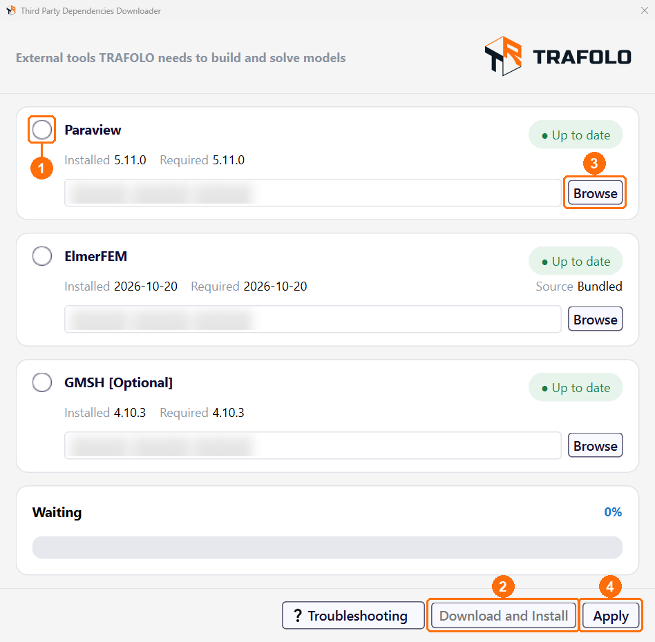 Third Party Dependencies Downloader with ParaView, ElmerFEM and GMSH, each up to date