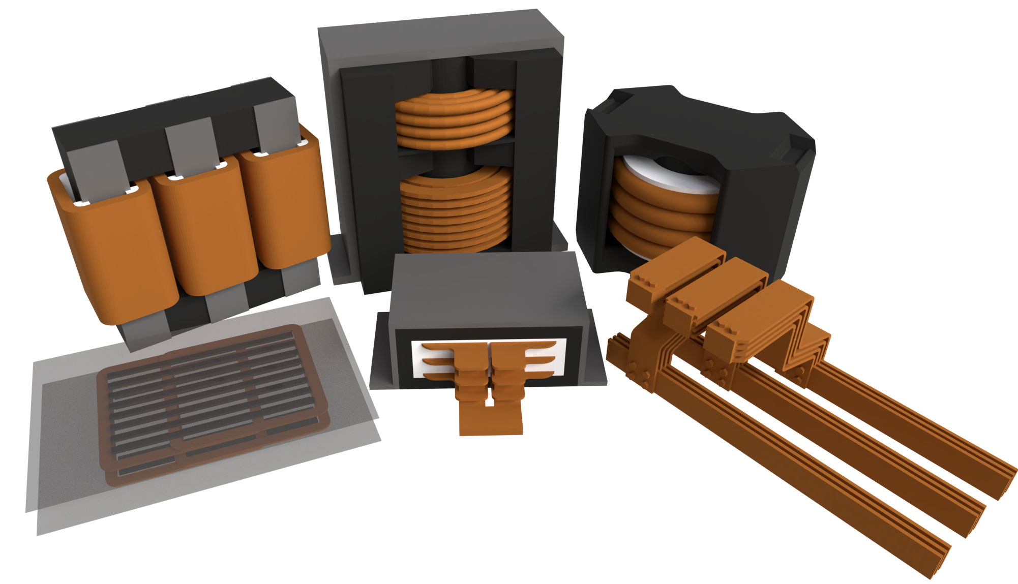 Transformers, chokes, planar magnetics and busbars modelled in TRAFOLO