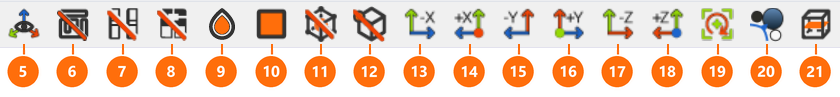 The 17 buttons of the 3D view toolbar on the Coil tab, numbered 5 to 21