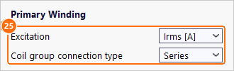 Primary winding excitation Irms and series connection