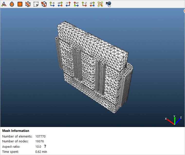 Mesh of the half model of the choke with the mesh information below