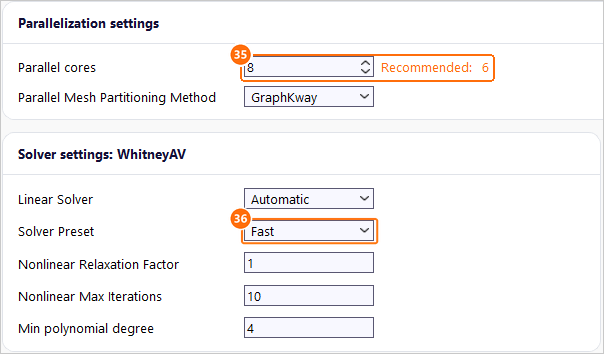Solve tab with Parallel cores 8 and Solver Preset Fast