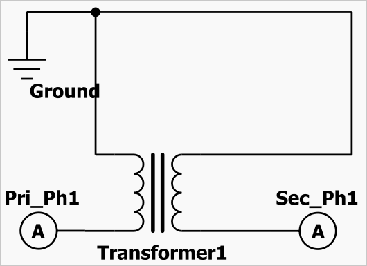 Automatic circuit with the transformer, the primary and secondary current sources and ground