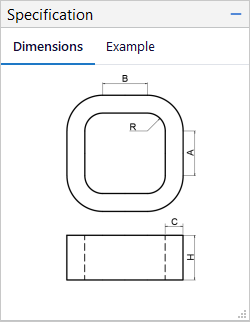 Dimension drawing of the Filled coil with A, B, C, R and H