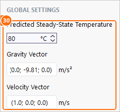Heat tab global settings with 80 degrees and velocity vector 1 0 0