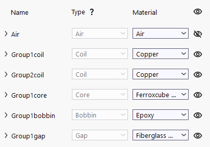 Assembly table with air, both coils, core, bobbin and gap and their materials