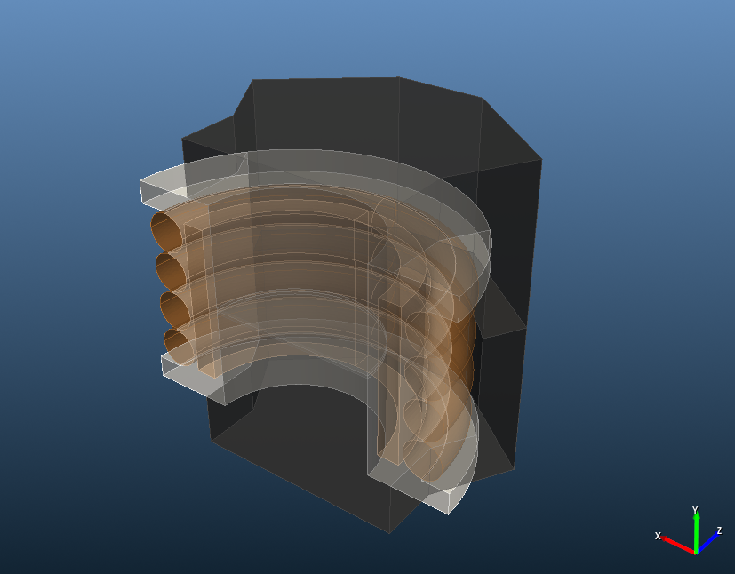 Assembled half model in an angled 3D view