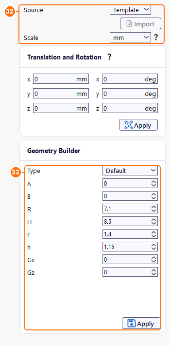 Group1bobbin settings with Source, Scale and the Default bobbin dimensions