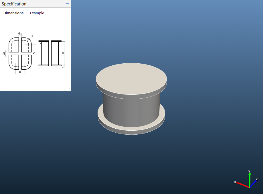 Bobbin in an angled 3D view with the dimension sketch