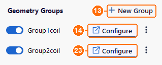 Coil tab with New Group and Configure for Group1coil and Group2coil