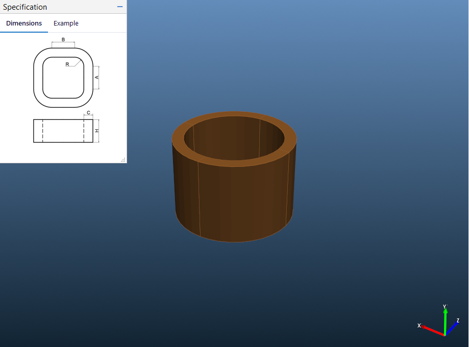 Filled primary winding in an angled 3D view with the dimension sketch