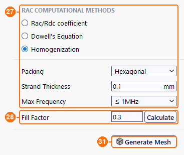 Group2coil_2D settings with Homogenization, 0.1 mm strands, Fill Factor 0.3 and Generate Mesh