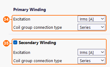 Primary and Secondary Winding with Irms excitation and Series connection