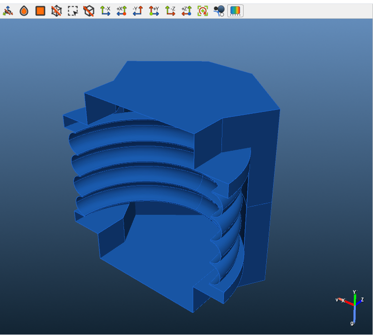 Half model with all outer faces highlighted in blue