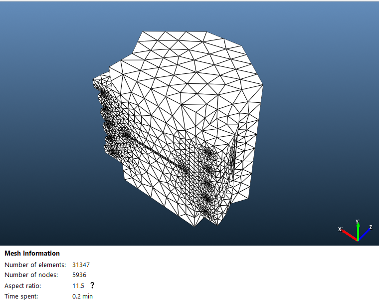 Mesh of the half model with the mesh information