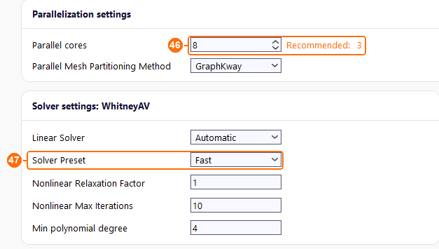 Solve tab with Parallel cores and Solver Preset Fast