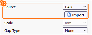 Group1core settings with Source set to CAD and the Import button