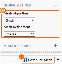 Mesh global settings with Gmsh and Coarse and the Compute Mesh button