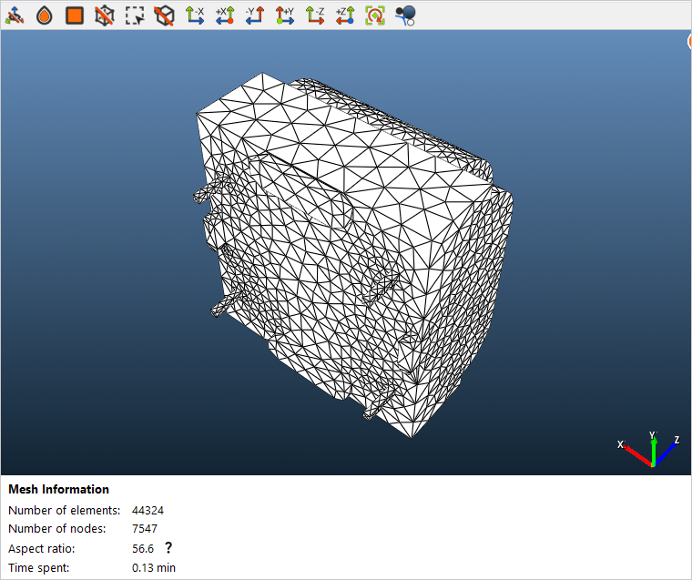 Surface mesh of the inductor with the mesh information below