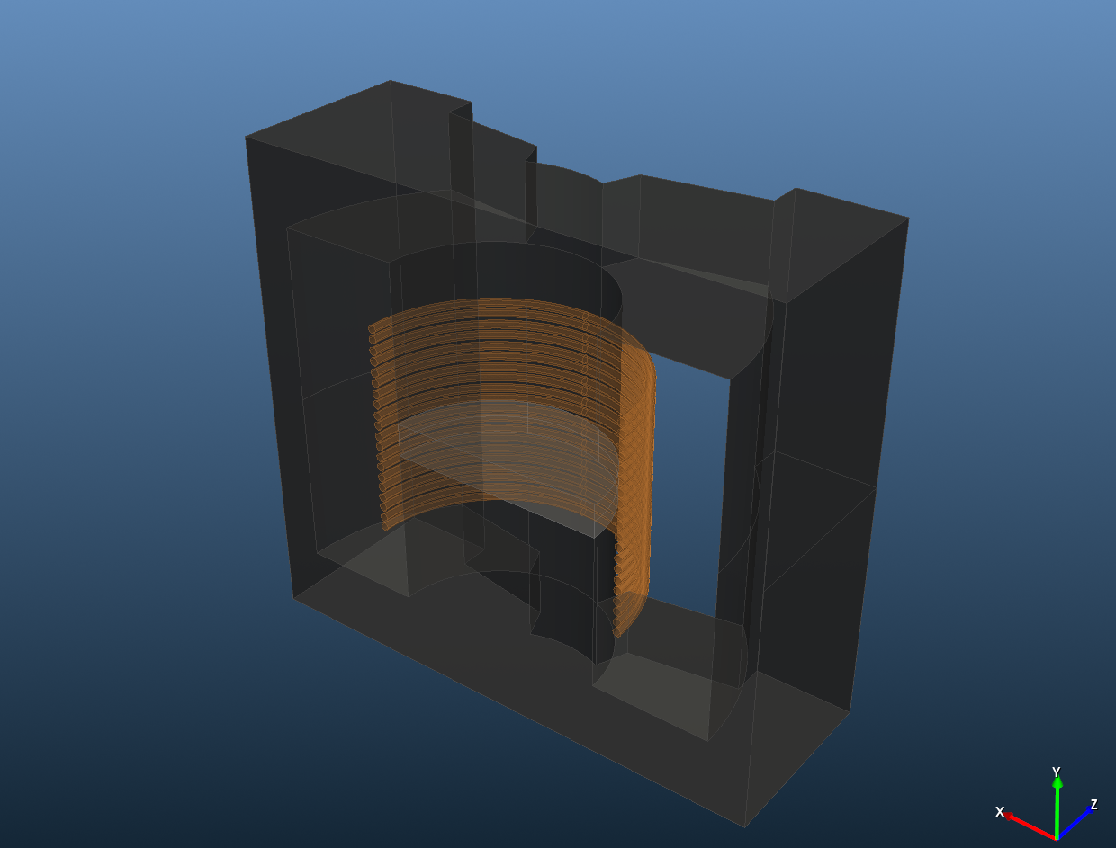 Assembled half model in an angled 3D view