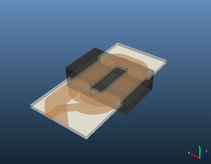 Assembled planar inductor in an angled 3D view