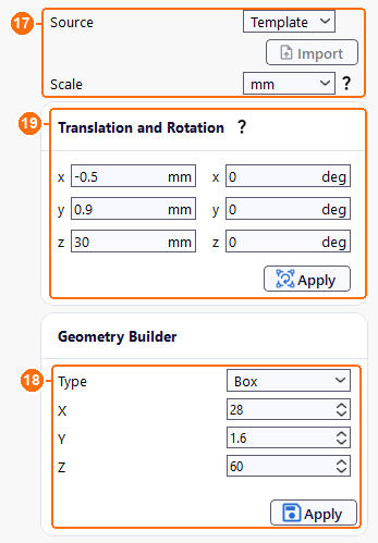 Group1bobbin settings with the Box dimensions of the board and its translation
