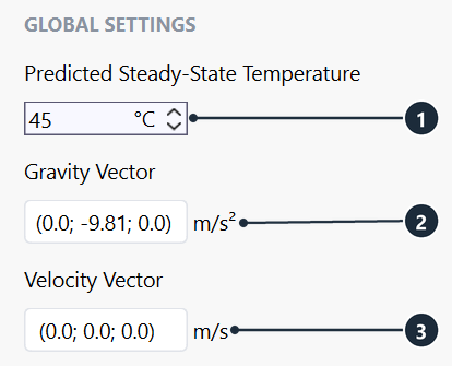 GLOBAL SETTINGS panel of the Heat tab with three numbered callouts