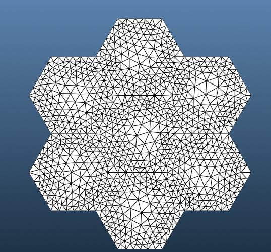 Triangle mesh of seven hexagonal cells around round strands
