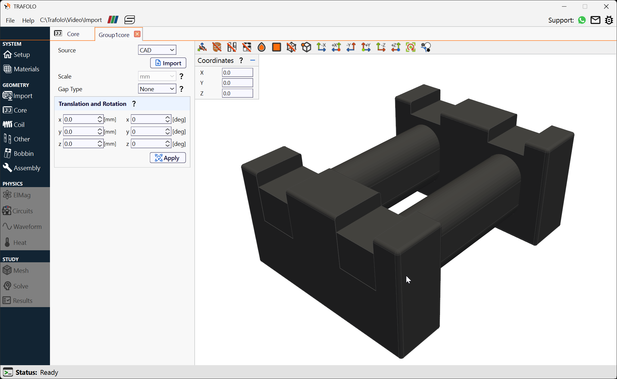 Transferring imported  geometries to the geometry module